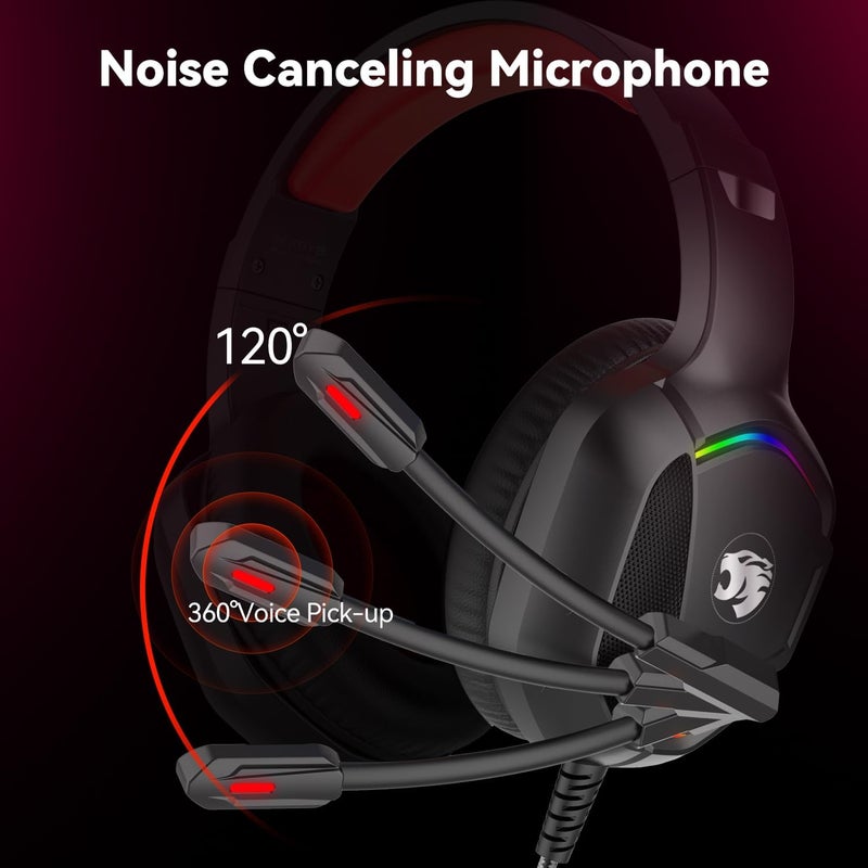 IMYB Gaming Headset with Microphone for Pc, Xbox One Series X/s, Ps4, Ps5, Switch, Stereo Wired Noise Cancelling Over-Ear Headphones with Mic, RGB, for Computer, Laptop, Mac, Nintendo, Gamer (Red) - Image 3